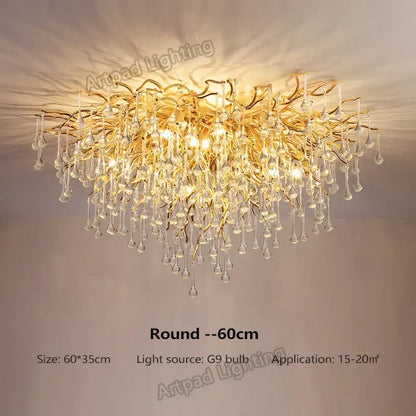 Modern crystal teardrop gold chandelier for elegant living room