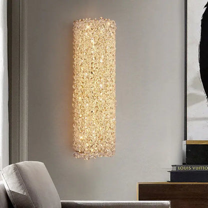 Modern crystal wall lamp bedroom rectangular gold sconce
