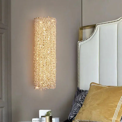 Modern crystal wall lamp bedroom rectangular gold sconce