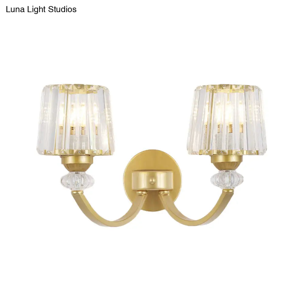 DecorBites™ Modern Crystal Wall Lamp: Clear Barrel with Curved Arm in Black/Gold - 1/2-Light Wall Mounted Lighting