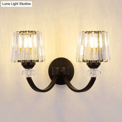 DecorBites™ Modern Crystal Wall Lamp: Clear Barrel with Curved Arm in Black/Gold - 1/2-Light Wall Mounted Lighting