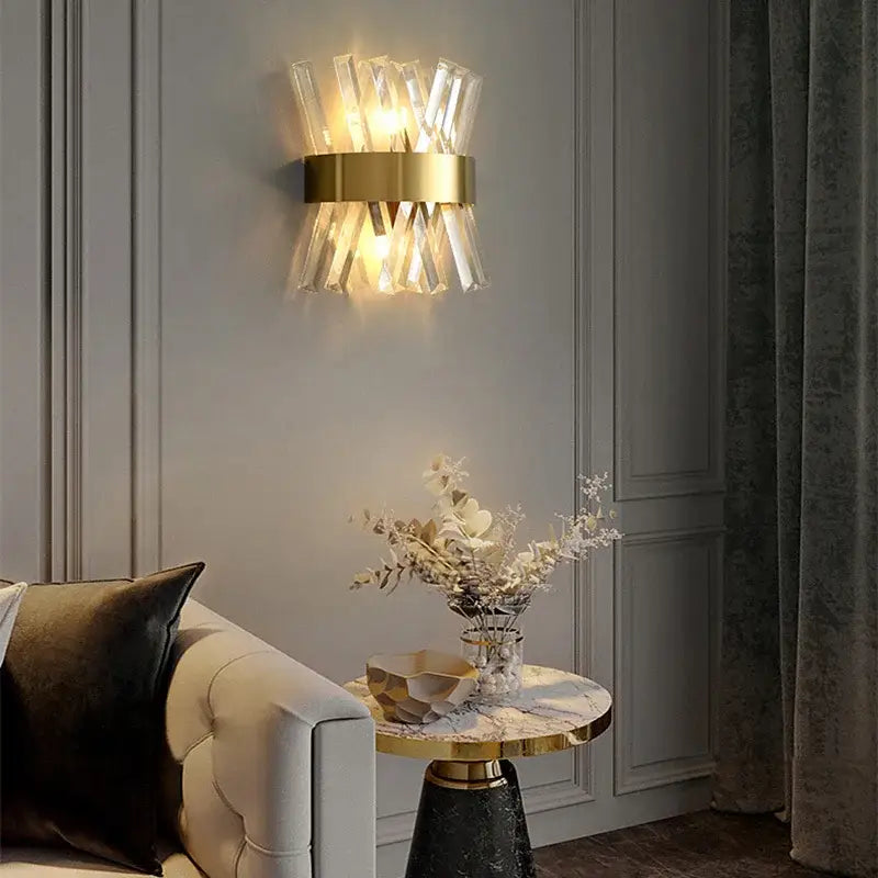 Modern crystal wall lamp gold & chrome sconce for living room