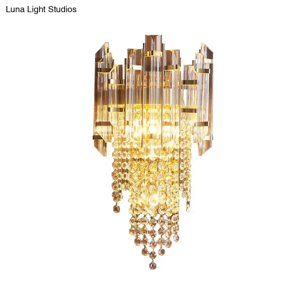 DecorBites™ Modern Crystal Wall Sconce - Gold Tiered Mounted Lamp with 1 Bulb for Bedside