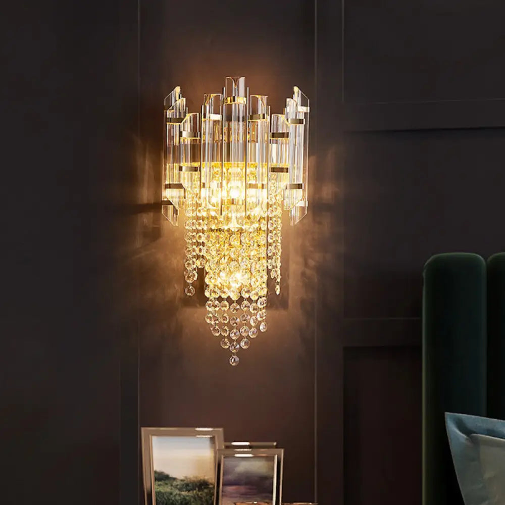 DecorBites™ Modern Crystal Wall Sconce - Gold Tiered Mounted Lamp with 1 Bulb for Bedside