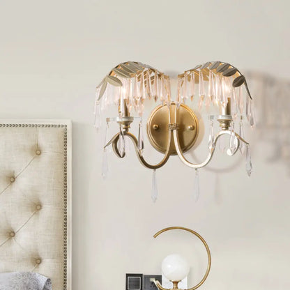 DecorBites™ Modern Crystal Wall Sconce Light with Bent Arm - 2 Lights, Brass Finish - Perfect for Bedroom