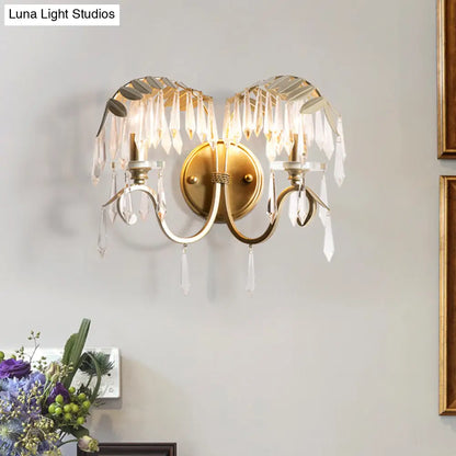 DecorBites™ Modern Crystal Wall Sconce Light with Bent Arm - 2 Lights, Brass Finish - Perfect for Bedroom