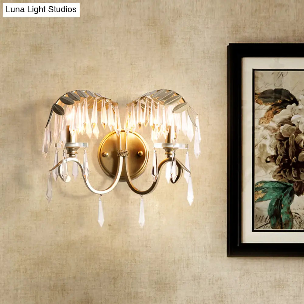 DecorBites™ Modern Crystal Wall Sconce Light with Bent Arm - 2 Lights, Brass Finish - Perfect for Bedroom