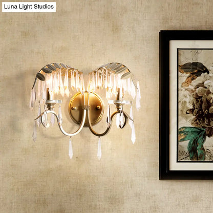DecorBites™ Modern Crystal Wall Sconce Light with Bent Arm - 2 Lights, Brass Finish - Perfect for Bedroom