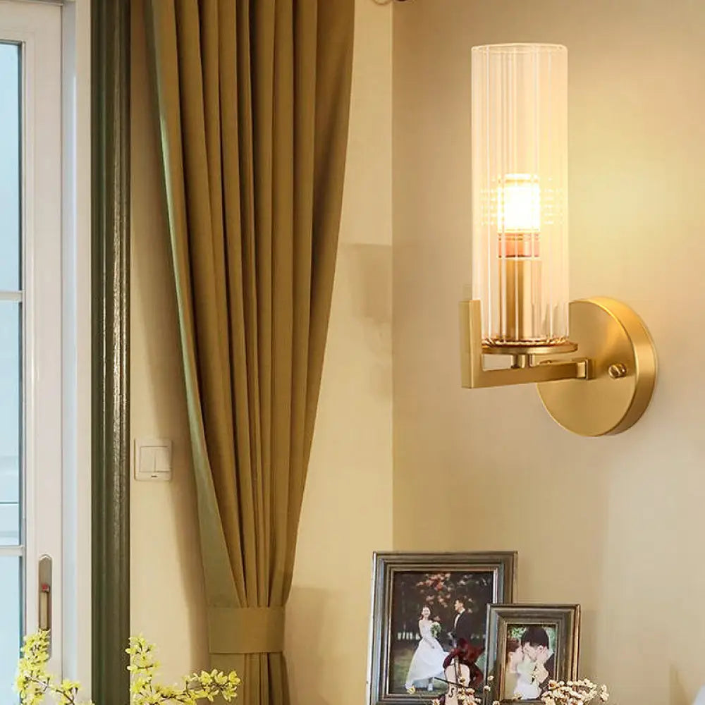 DecorBites™ Modern Crystal Wall Sconce with Brass Finish - 1 Light Fixture for Bedroom