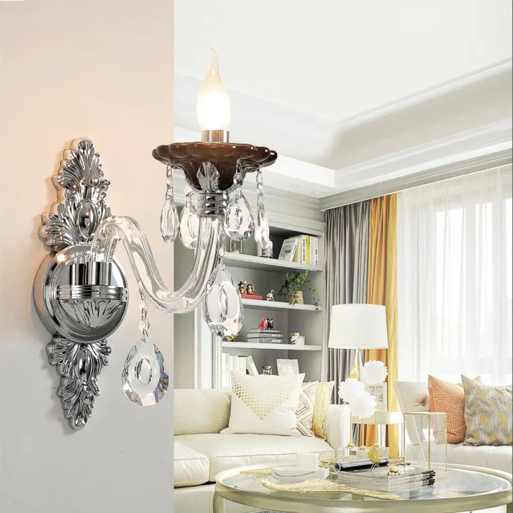DecorBites™ Modern Crystal Wall Sconce with Silver Candle Design - Ideal for Bedroom Lighting