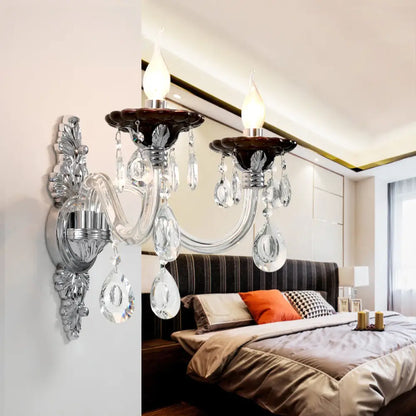 DecorBites™ Modern Crystal Wall Sconce with Silver Candle Design - Ideal for Bedroom Lighting