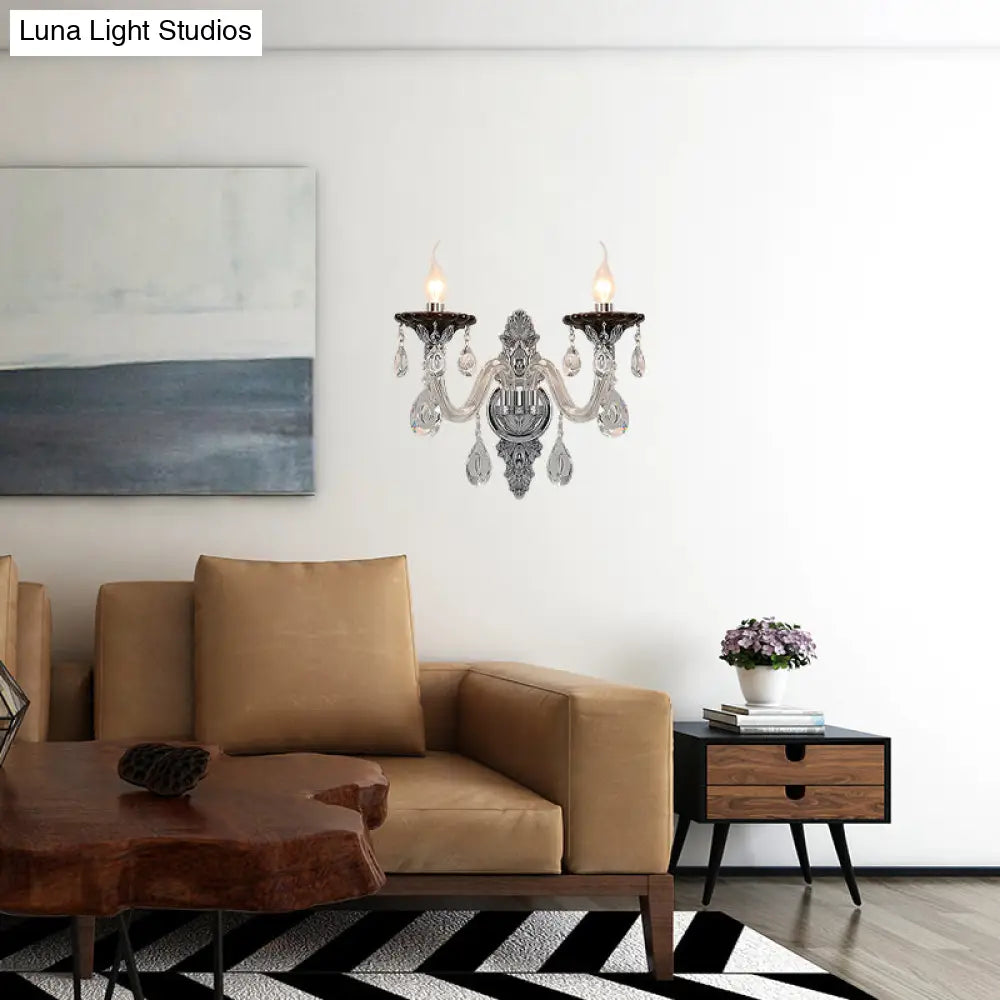 DecorBites™ Modern Crystal Wall Sconce with Silver Candle Design - Ideal for Bedroom Lighting