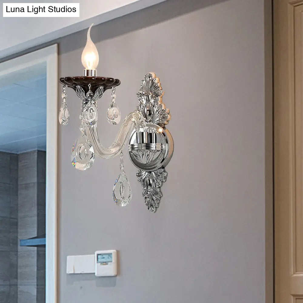 DecorBites™ Modern Crystal Wall Sconce with Silver Candle Design - Ideal for Bedroom Lighting