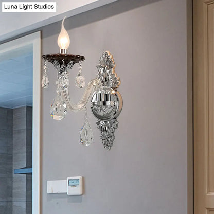 DecorBites™ Modern Crystal Wall Sconce with Silver Candle Design - Ideal for Bedroom Lighting