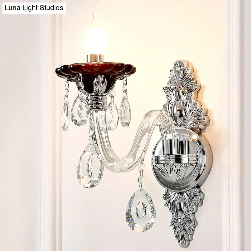 DecorBites™ Modern Crystal Wall Sconce with Silver Candle Design - Ideal for Bedroom Lighting