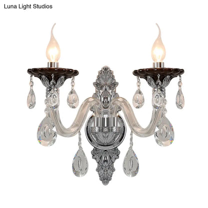 DecorBites™ Modern Crystal Wall Sconce with Silver Candle Design - Ideal for Bedroom Lighting