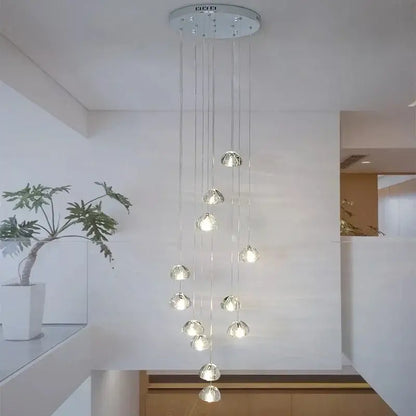 Modern crystal water droplet chandelier staircase pendant light
