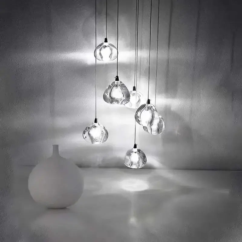 Modern crystal water droplet chandelier staircase pendant light