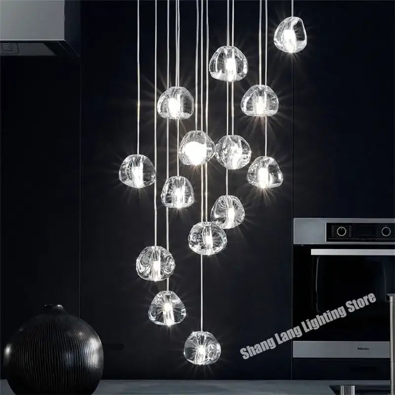 Modern crystal water droplet chandelier staircase pendant light