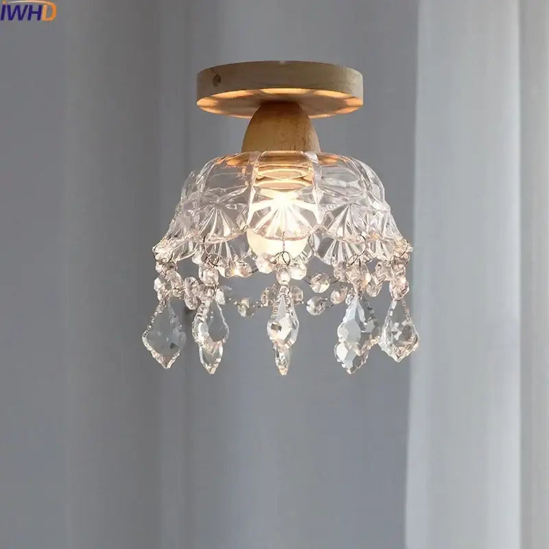 Modern crystal wood led ceiling lamp bedroom teardrop chandelier