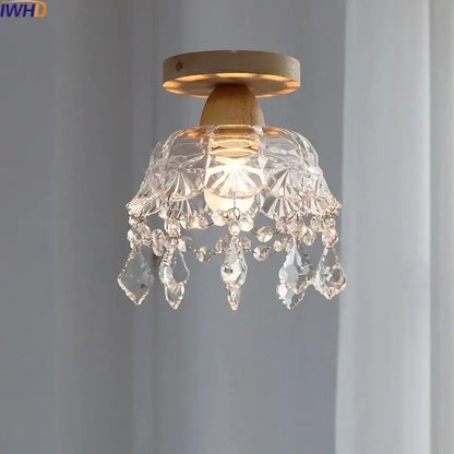 Modern crystal wood led ceiling lamp bedroom teardrop chandelier