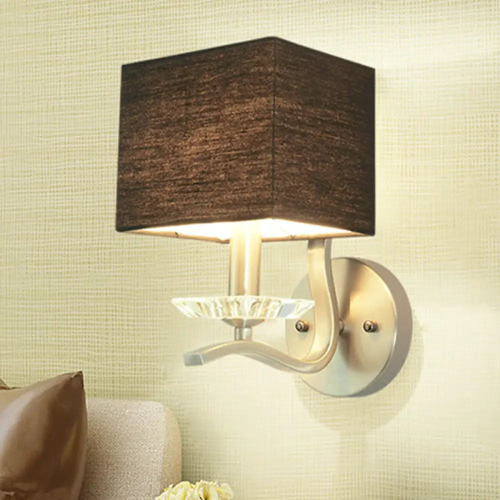 DecorBites™ Modern Cube Bedside Wall Lamp - Fabric Single Light Sconce in Grey/Black with Crystal Accent