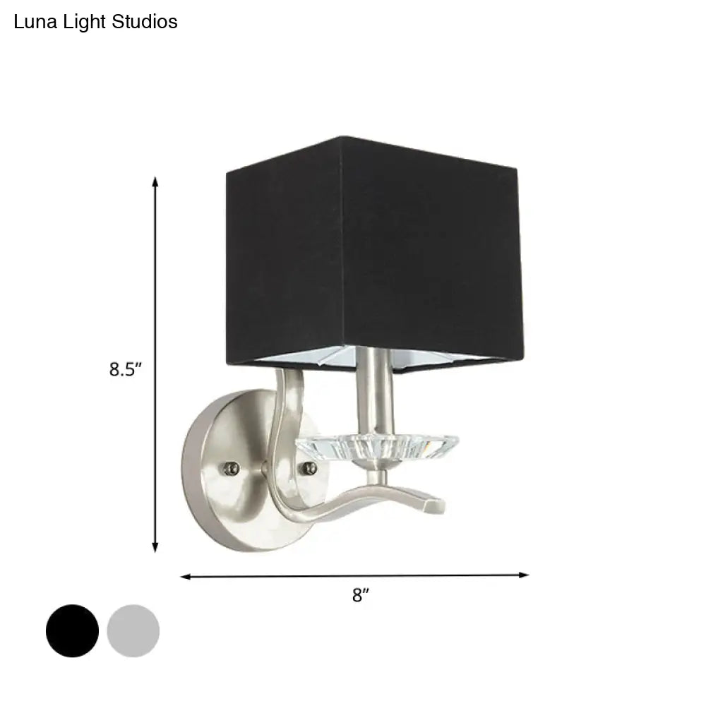 DecorBites™ Modern Cube Bedside Wall Lamp - Fabric Single Light Sconce in Grey/Black with Crystal Accent