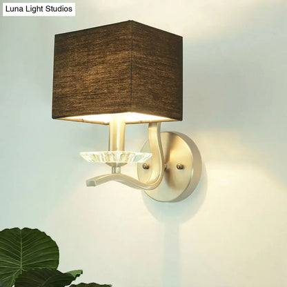 DecorBites™ Modern Cube Bedside Wall Lamp - Fabric Single Light Sconce in Grey/Black with Crystal Accent
