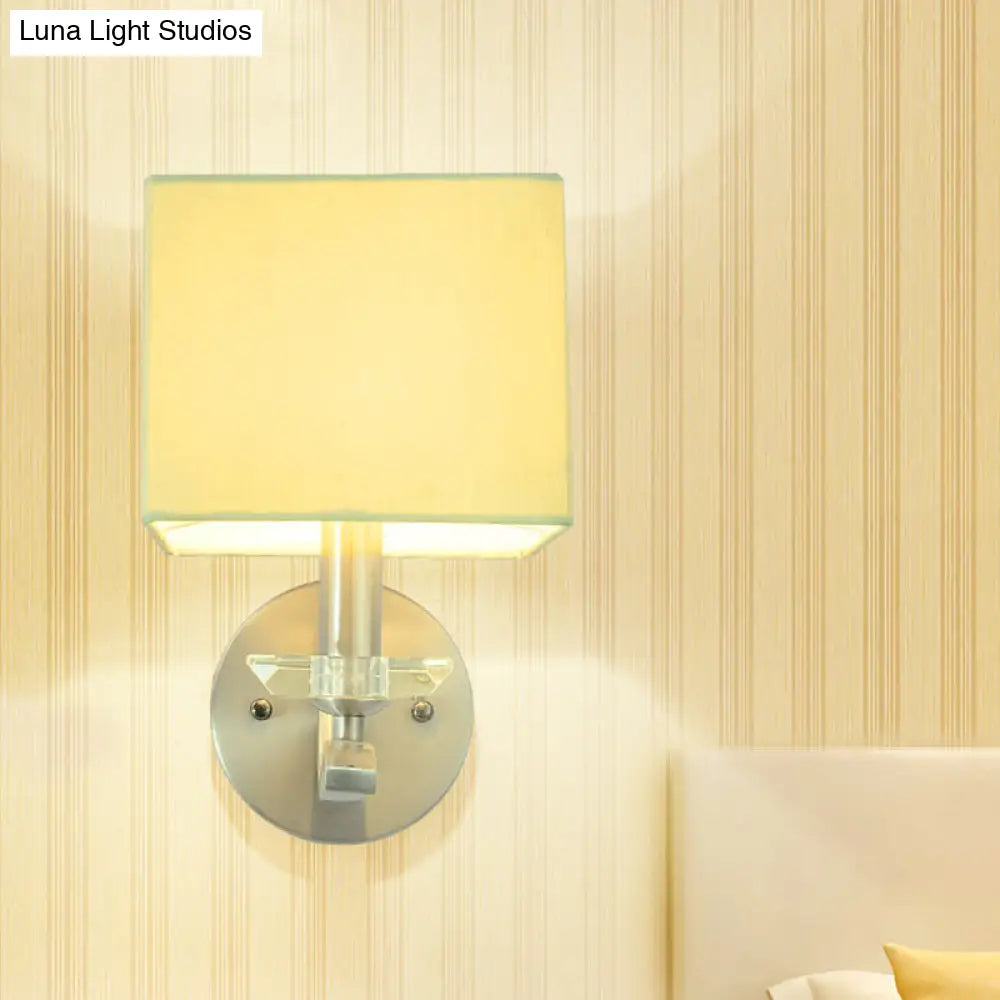 DecorBites™ Modern Cube Bedside Wall Lamp - Fabric Single Light Sconce in Grey/Black with Crystal Accent