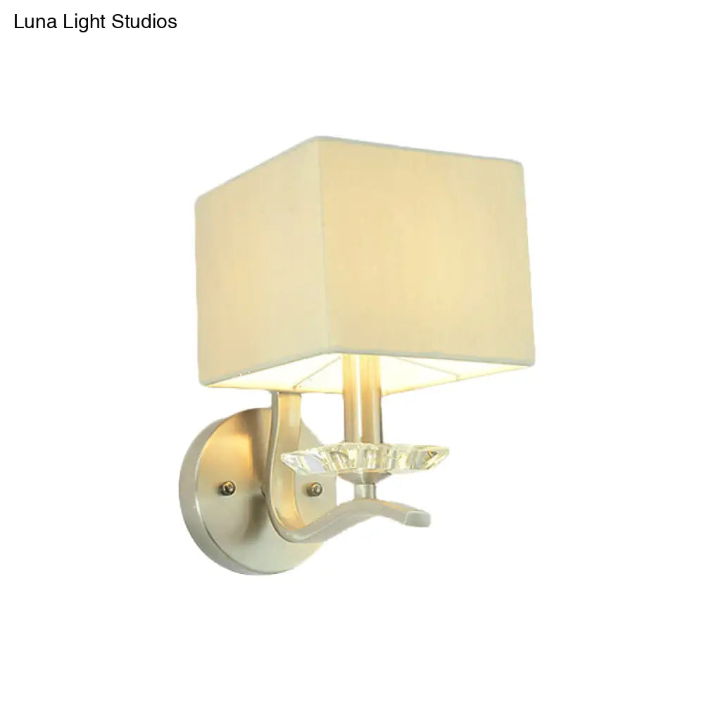 DecorBites™ Modern Cube Bedside Wall Lamp - Fabric Single Light Sconce in Grey/Black with Crystal Accent
