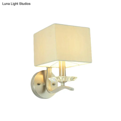 DecorBites™ Modern Cube Bedside Wall Lamp - Fabric Single Light Sconce in Grey/Black with Crystal Accent
