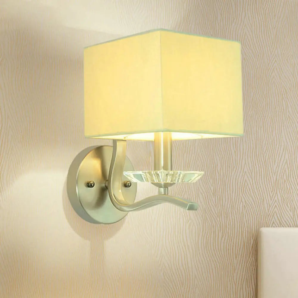 DecorBites™ Modern Cube Bedside Wall Lamp - Fabric Single Light Sconce in Grey/Black with Crystal Accent