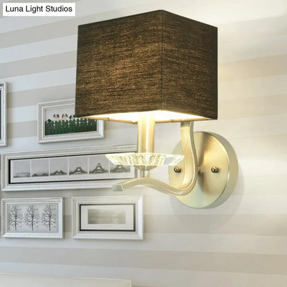 DecorBites™ Modern Cube Bedside Wall Lamp - Fabric Single Light Sconce in Grey/Black with Crystal Accent