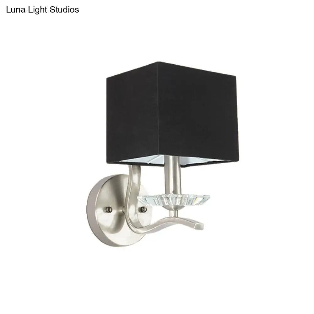 DecorBites™ Modern Cube Bedside Wall Lamp - Fabric Single Light Sconce in Grey/Black with Crystal Accent