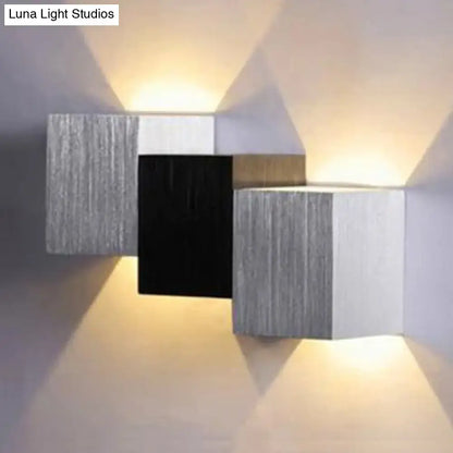 Modern cubic silver & black wall sconce porch direct wired electric