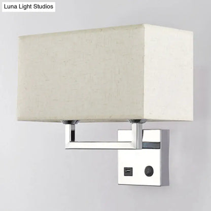 Modern cuboidal fabric wall light beige & white living room sconce