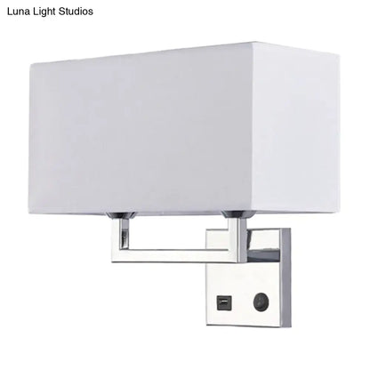 Modern cuboidal fabric wall light beige & white living room sconce