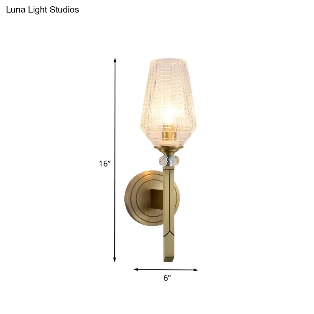 DecorBites™ Modern Cup Shaped Sconce with Clear Ribbed Glass - Elegant 1-Head Bedside Wall Light Fixture