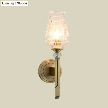DecorBites™ Modern Cup Shaped Sconce with Clear Ribbed Glass - Elegant 1-Head Bedside Wall Light Fixture
