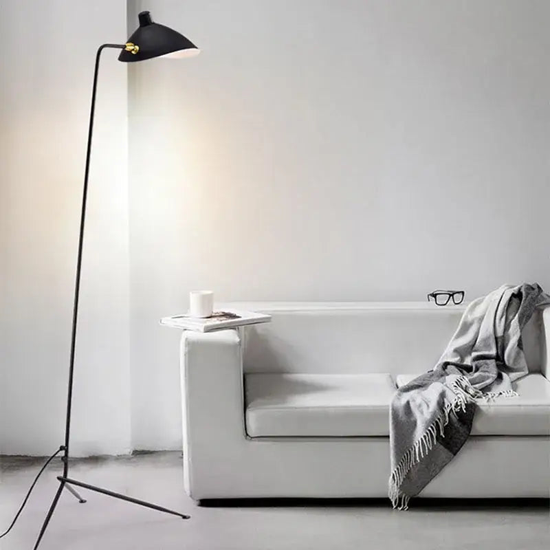 Modern curved black metal floor lamp for bedroom reading lighting