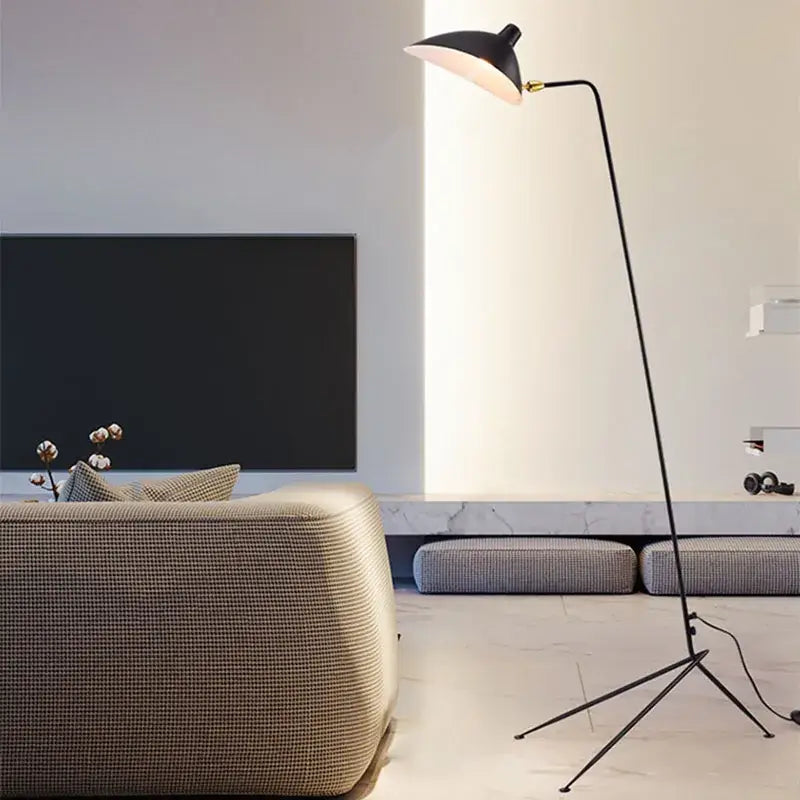 Modern curved black metal floor lamp for bedroom reading lighting