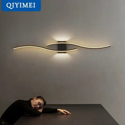 Modern curved gold led wall lamp bedroom sconce lighting