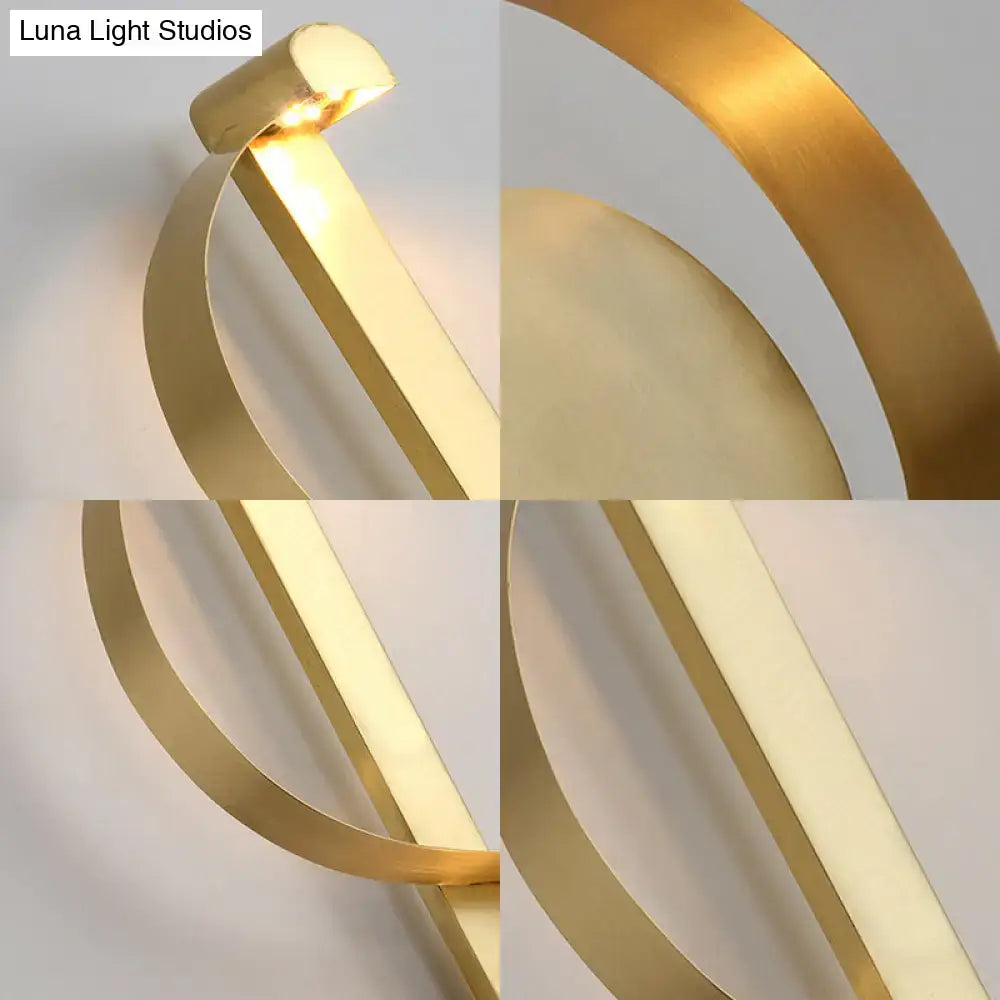 Modern curved gold wall sconce warm white light bedroom fixture