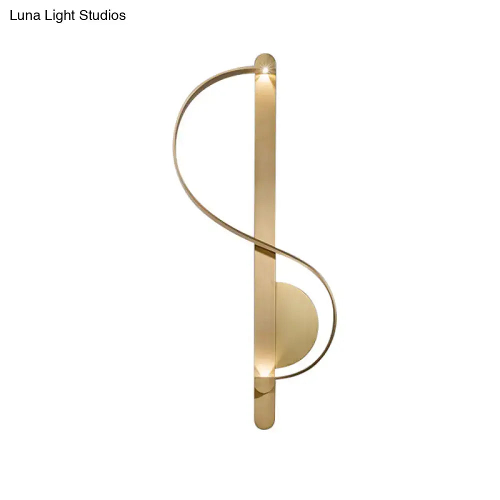 Modern curved gold wall sconce warm white light bedroom fixture