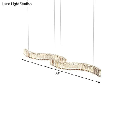 Modern curved led silver crystal pendant – dining room ceiling light