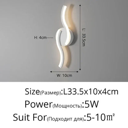 Modern curved white led wall sconces for bedroom lighting