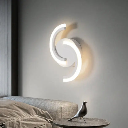 Modern curved white led wall sconces for bedroom lighting