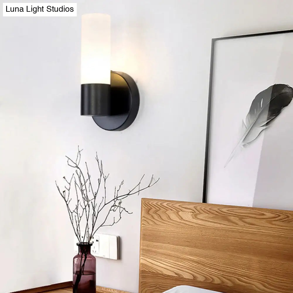 DecorBites™ Modern Cylinder White Glass Sconce Lamp with 1 Black LED Light - Wall Mounted Fixture