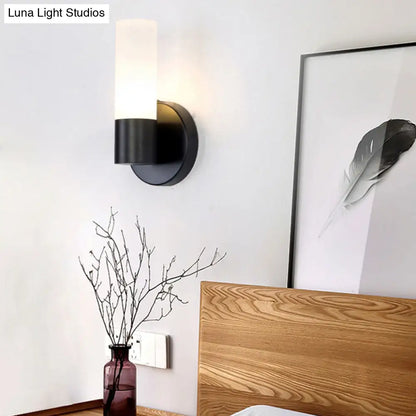 DecorBites™ Modern Cylinder White Glass Sconce Lamp with 1 Black LED Light - Wall Mounted Fixture