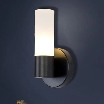 DecorBites™ Modern Cylinder White Glass Sconce Lamp with 1 Black LED Light - Wall Mounted Fixture